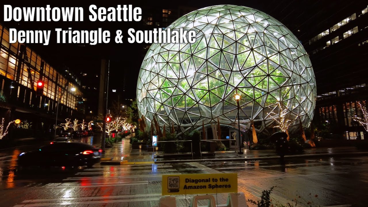Seattle, Denny Triangle to South Lake at Night 4k