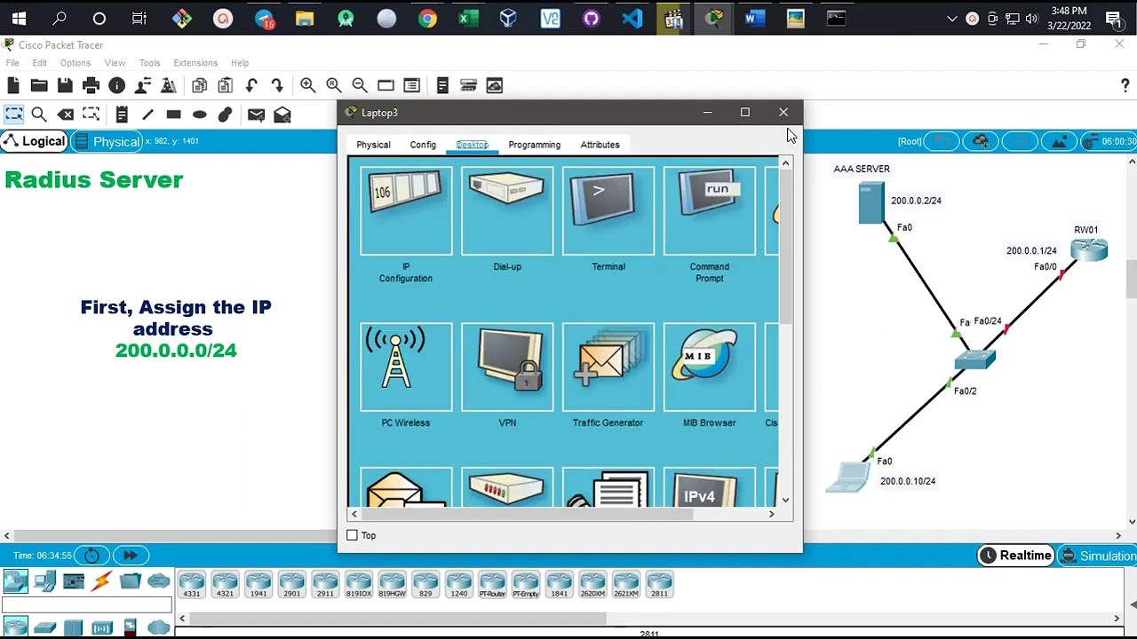 Radius Server, AAA Local and Server based Authentication Configuration with packet Tracer.