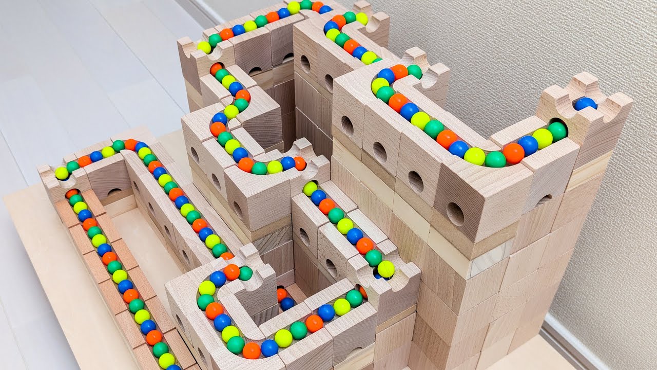 マーブルランレース☆キュボロ＋透明のホースとボウル＋ピカピカの蛇口＋踏切＋トラック