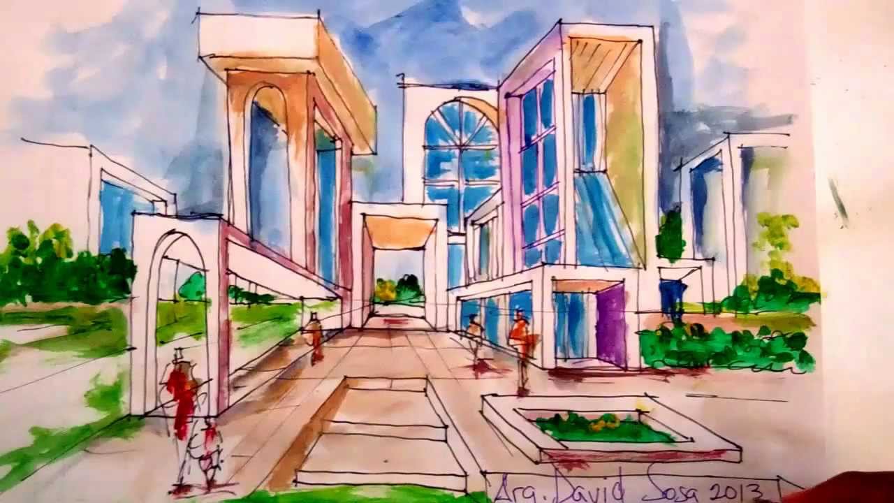 Perspectiva con un punto de fuga en la linea de horizonte Arq. David Sosa