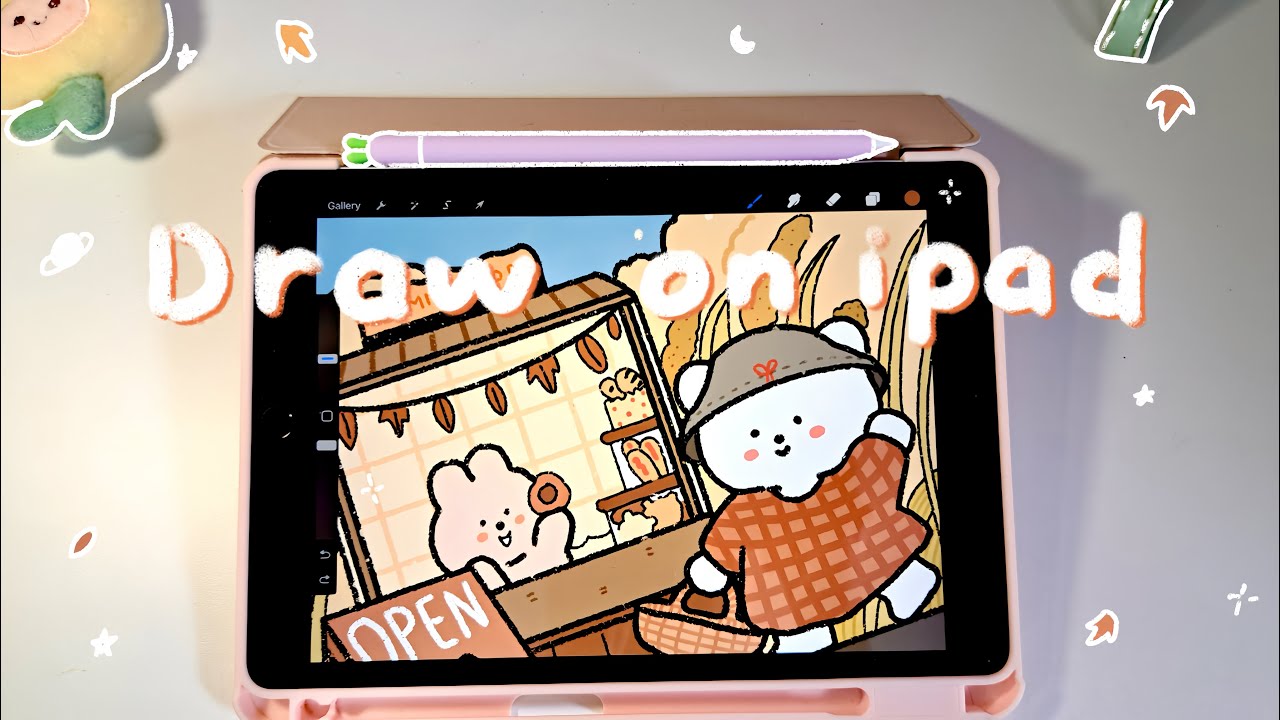 draw with me on ipad - cute food shop on the street | asmr and bgm