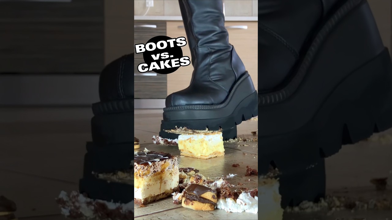 Boots vs. Cake Battalion! Oddly Satisfying Soft Food Crushing! ASMR