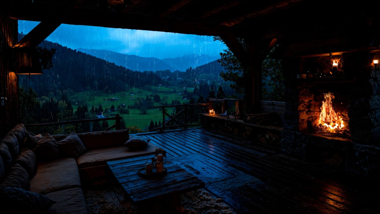Rainy Night by the Fireplace 🔥🌧️ Cozy Cabin Ambience for Deep Sleep & Relaxation