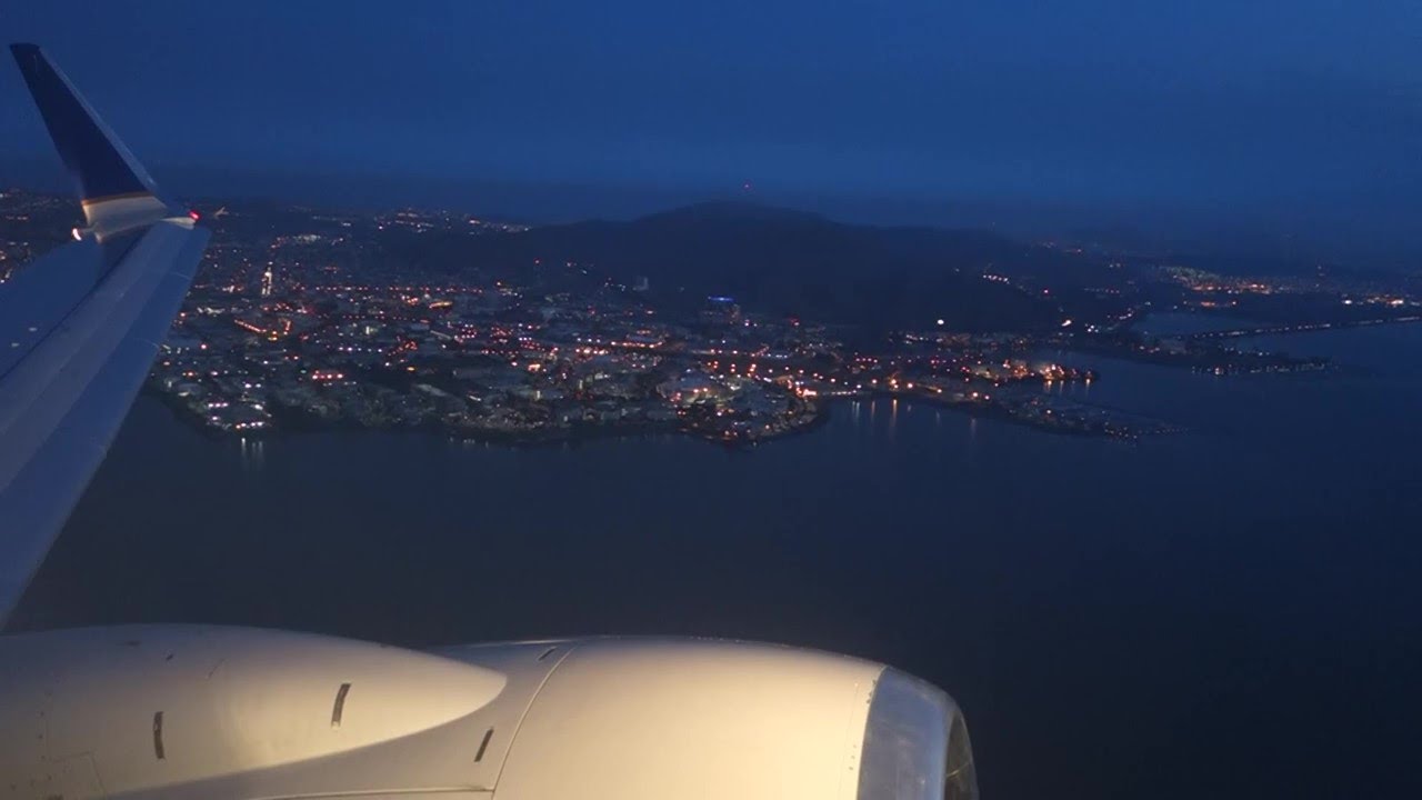 Relaxing Night Flight Take Off From SFO International Airport Across the City and the Bay