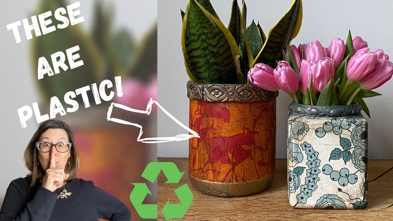 Transform a Plastic Vase with Decoupage by BJ Massa of Junk'd Up Furniture
