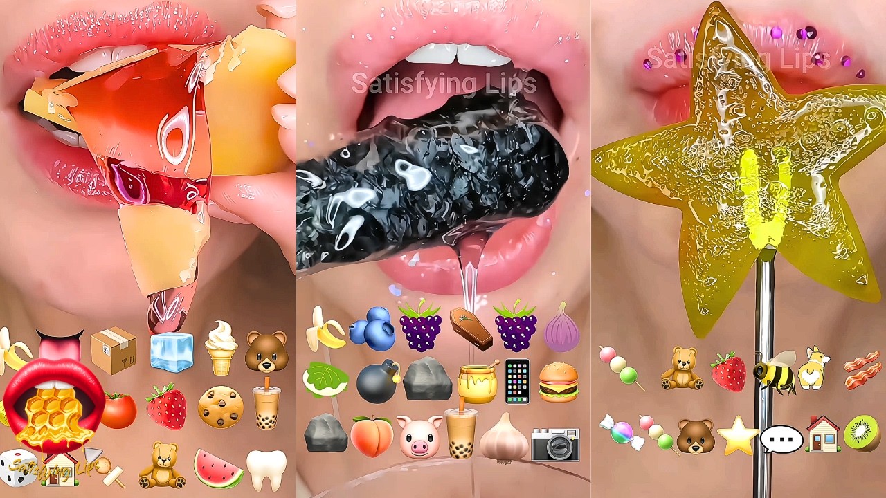 Satisfying ASMR Eating Emoji Food Challenge Mukbang Sped Up