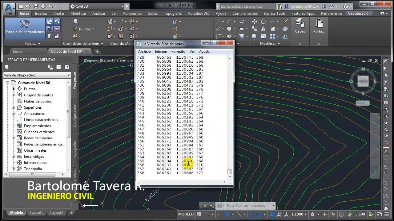 Creación de curvas de nivel en AutoCAD Civil 3D 2017