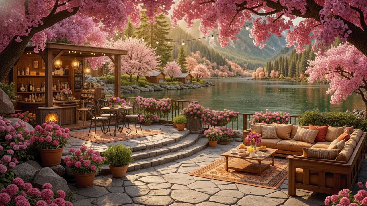 Fireplace and Piano Background for Concentration and Relaxation on a Spring Day