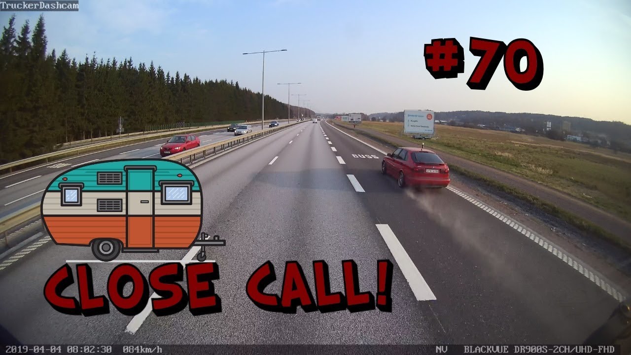 Trucker Dashcam #70 Close call! - Car loses caravan - Speeder
