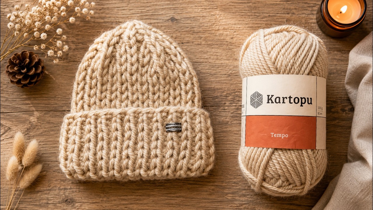 Шапка «Толстушка» спицами из одного мотка 🌝 Hat with thick yarn knitting pattern