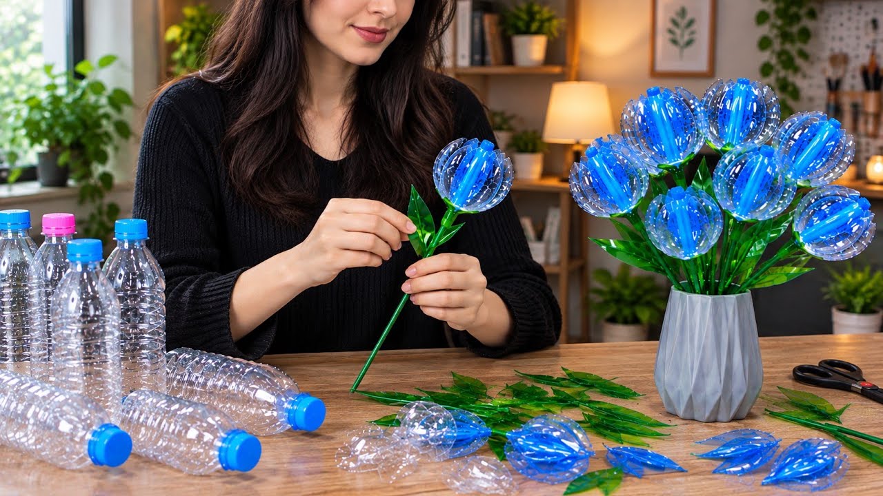 ♻️ Turn Waste Into Art: Easy Plastic Bottle Flower Craft Tutorial 🌸