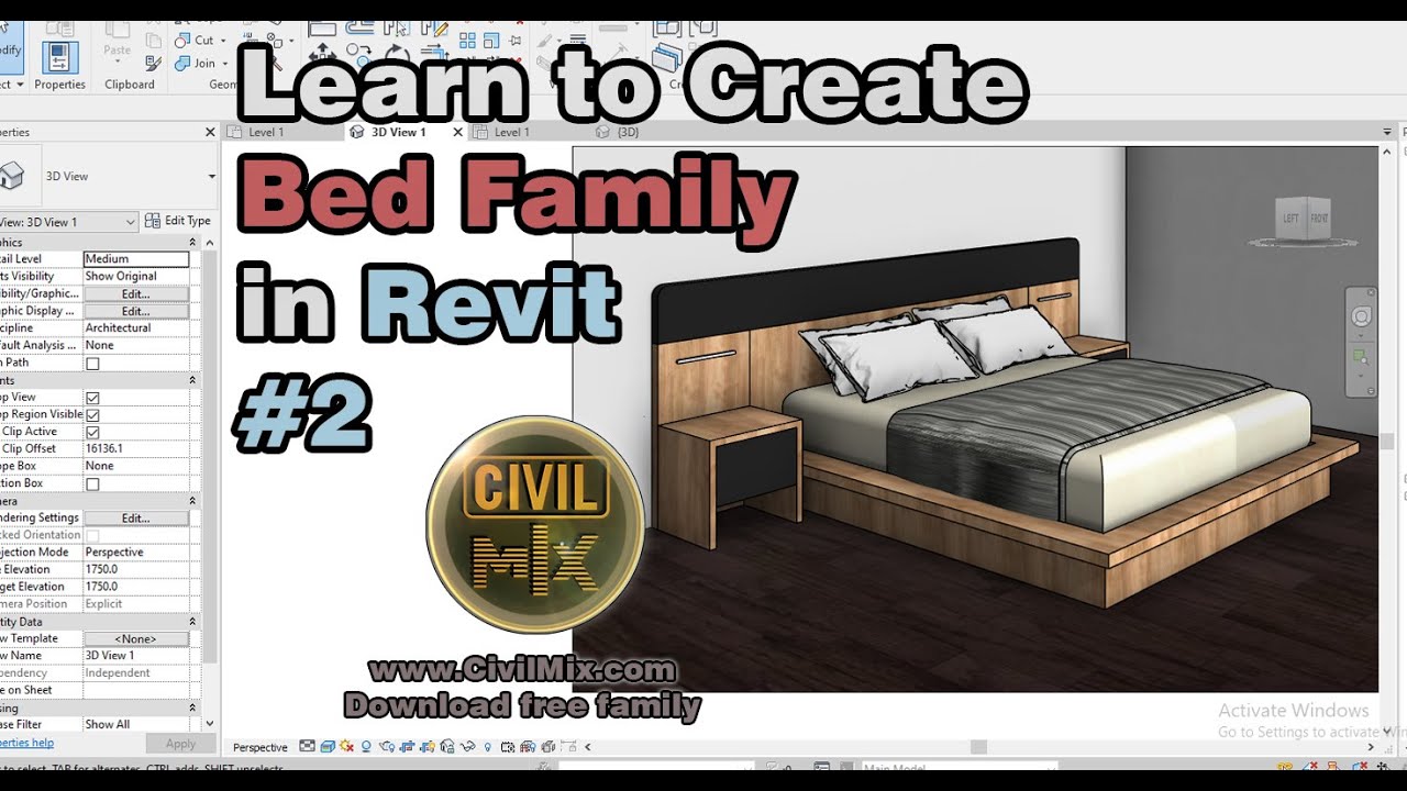 Learn How to Design a Bed family in Revit part - 2