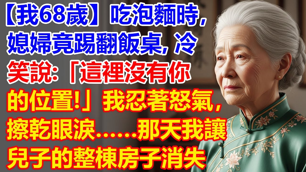 【我68歲】吃泡麵時，媳婦竟踢翻飯桌，冷笑說：「這裡沒有你的位置！」我忍著怒氣，擦乾眼淚……那天我讓兒子的整棟房子消失
