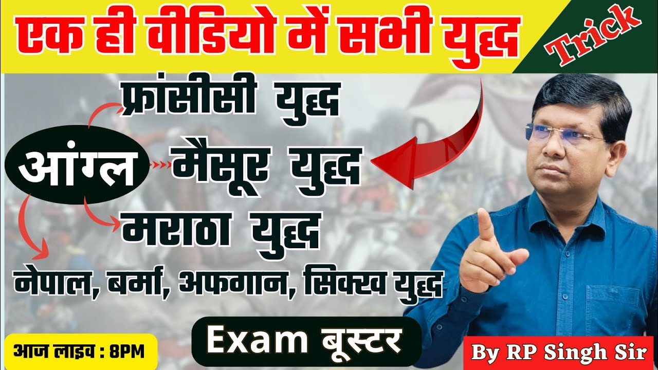 UP PCS ROARO || सभी आंग्ल युद्ध (फ्रांसीसी मैसूर मराठा अफगान सिक्ख बर्मा नेपाल युद्ध) || By R.P Sir