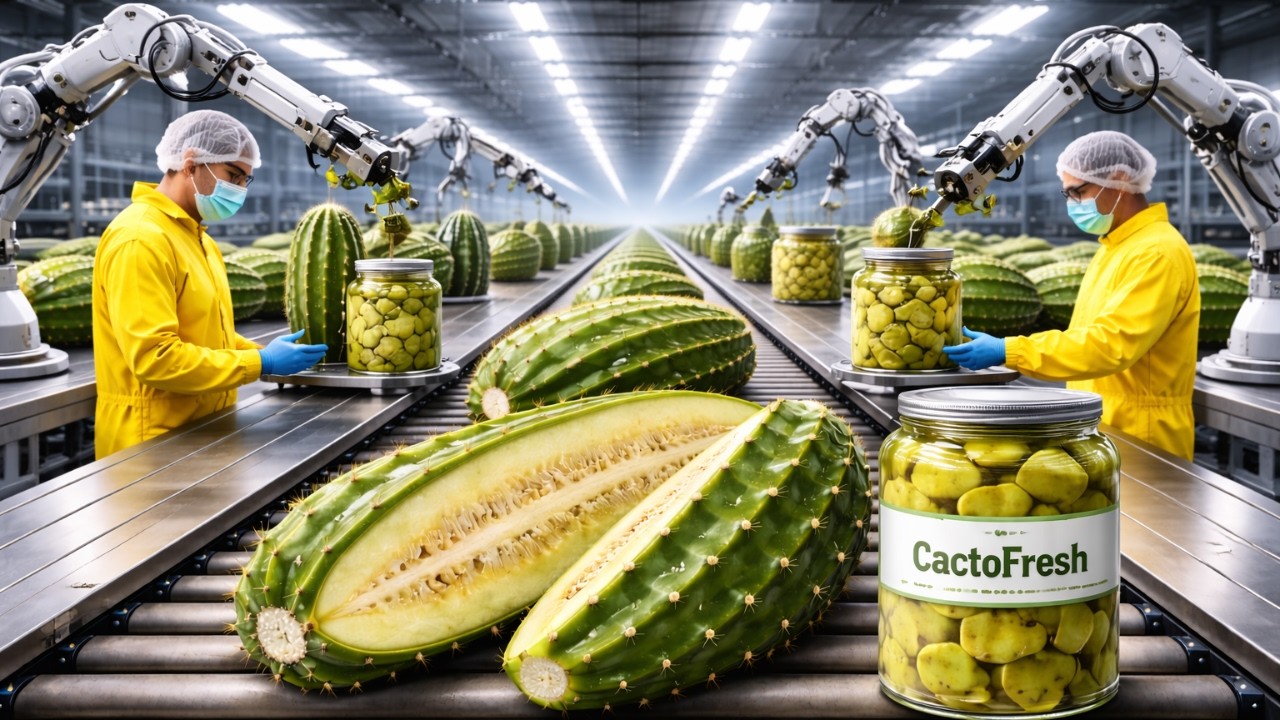 Amazing Nopal Production in the Largest High-Tech Cactus Stem Factory - Full Process