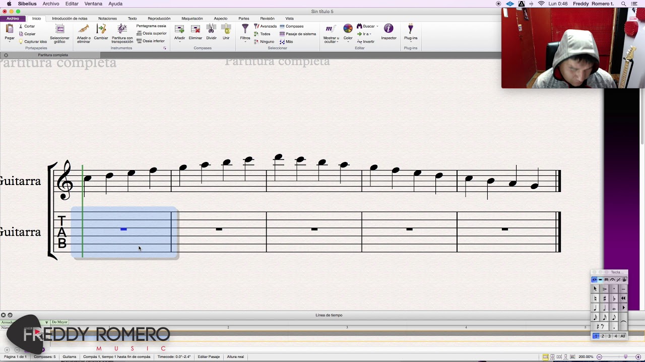 ESCRIBIR PARTITURA Y TABLATURA PARA GUITARRA EN SIBELIUS /FR