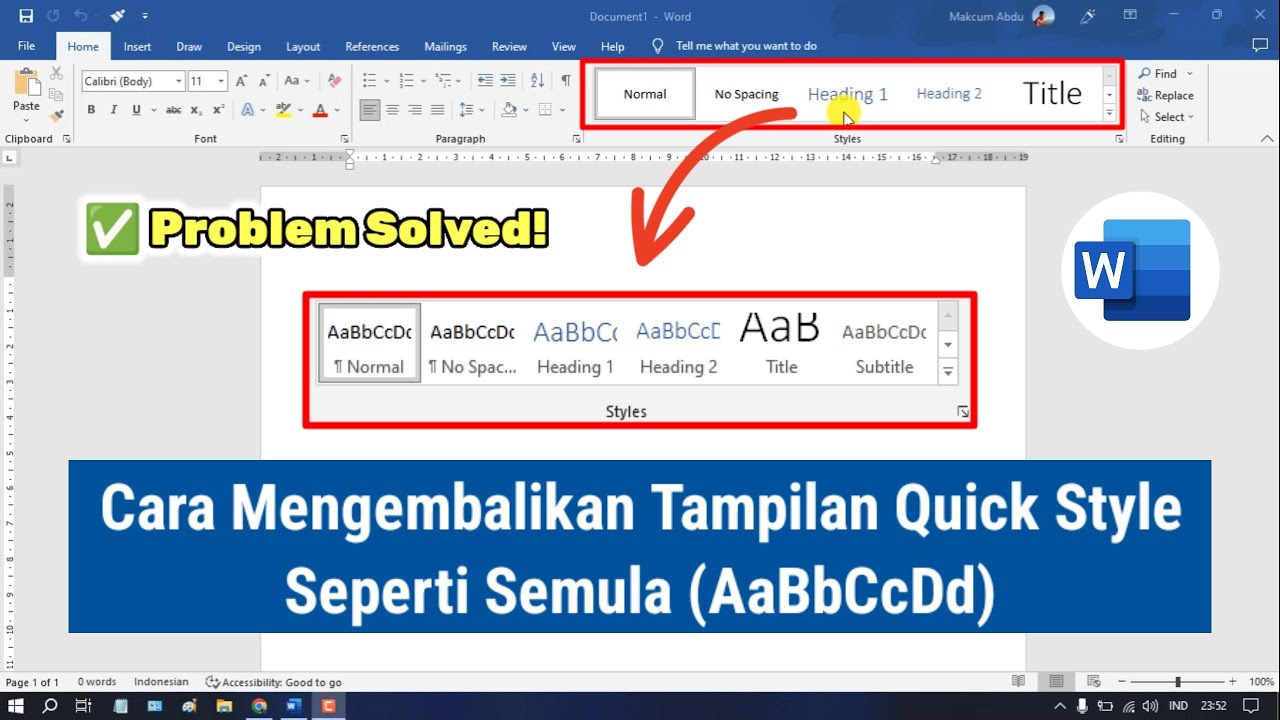 How to Restore Quick Style Display to its Original State (AaBbCcDd) in Microsoft Word