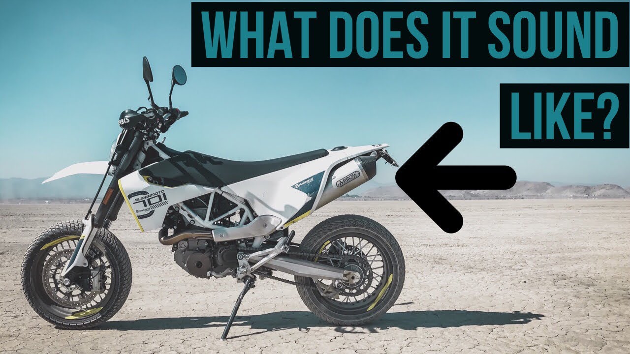 Husqvarna 701 SM:DualSport Arrow Exhaust Sound Test No Baffle, and With Baffle