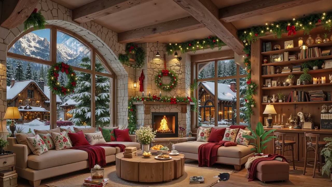 Fire and Snow Sounds - Cozy Cabin Fireplace - Anxiety Relief for Deep Relaxation