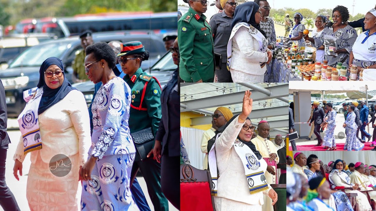 Rais Samia Alivyowasili Uwanjani Taifa na Kitenge cha WAWATA,Awasalimia Akinamama, Maaskofu Wasimama