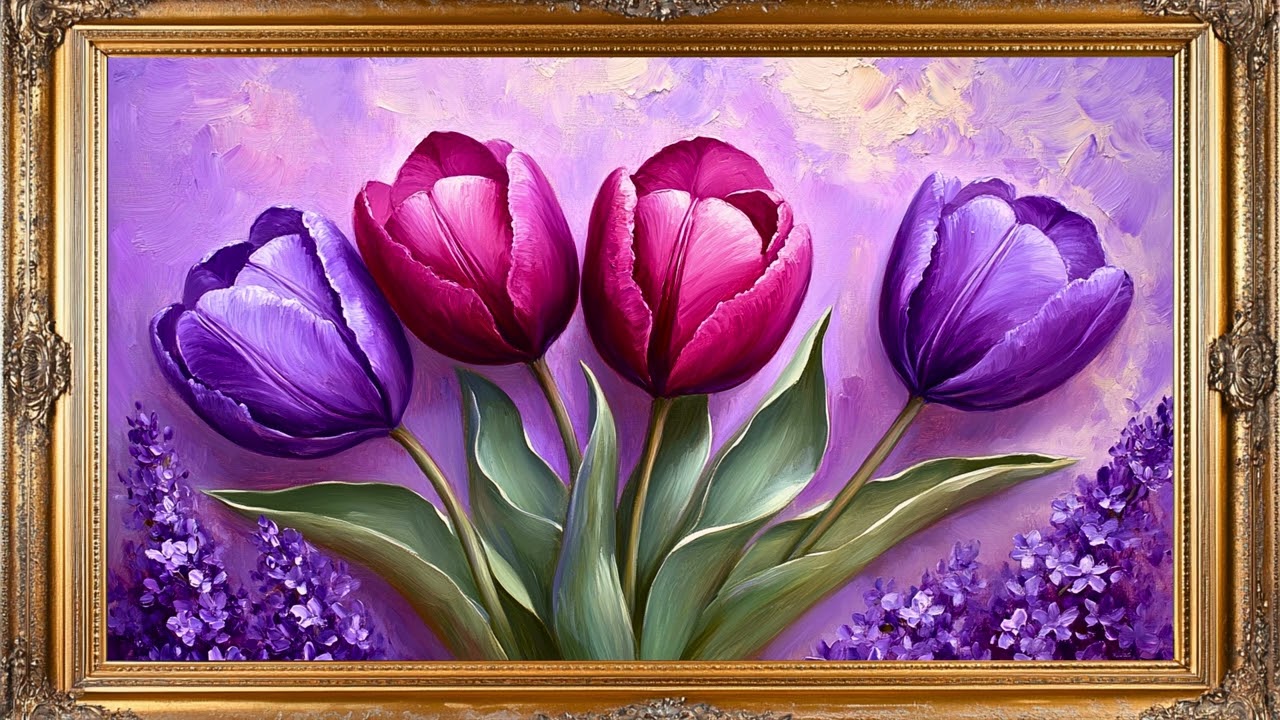 Rich Purple and Magenta Tulips 💜 | Luxurious Floral Art for Frame TV