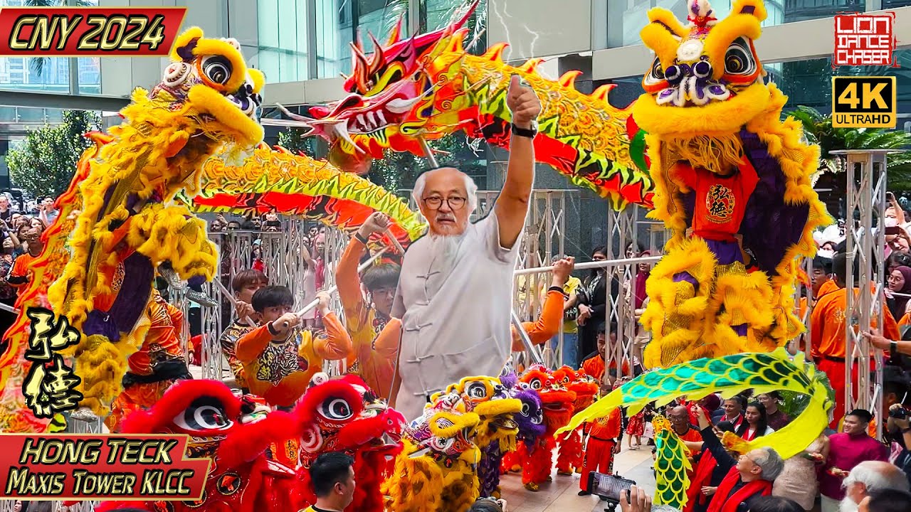 CNY 2024 - Acrobatic Lion Dance by Selayang Hong Teck 士拉央弘德 @ Maxis Tower KLCC 龙年贺岁舞龙 龙狮点睛 黄金醒狮高桩送金