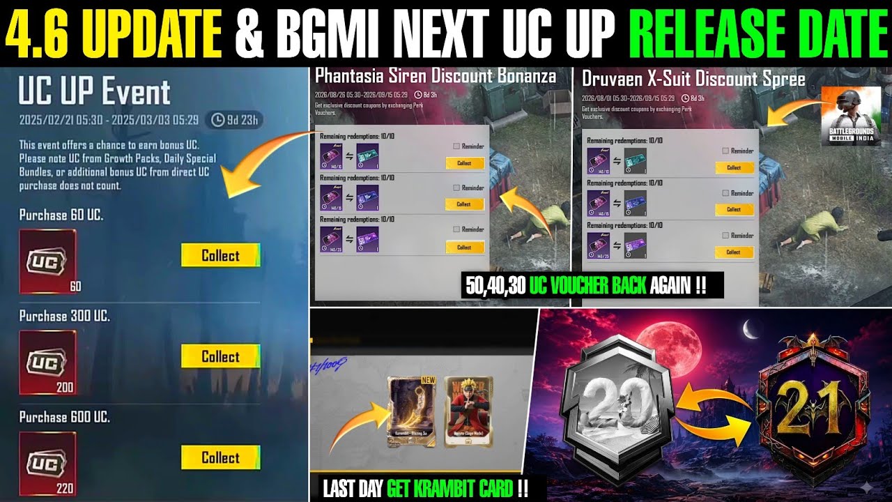 Bgmi 4.6 Update & Uc Up Event Release Date | 50 40 30 Uc Ultimate & X-Suit Voucher Back Again 