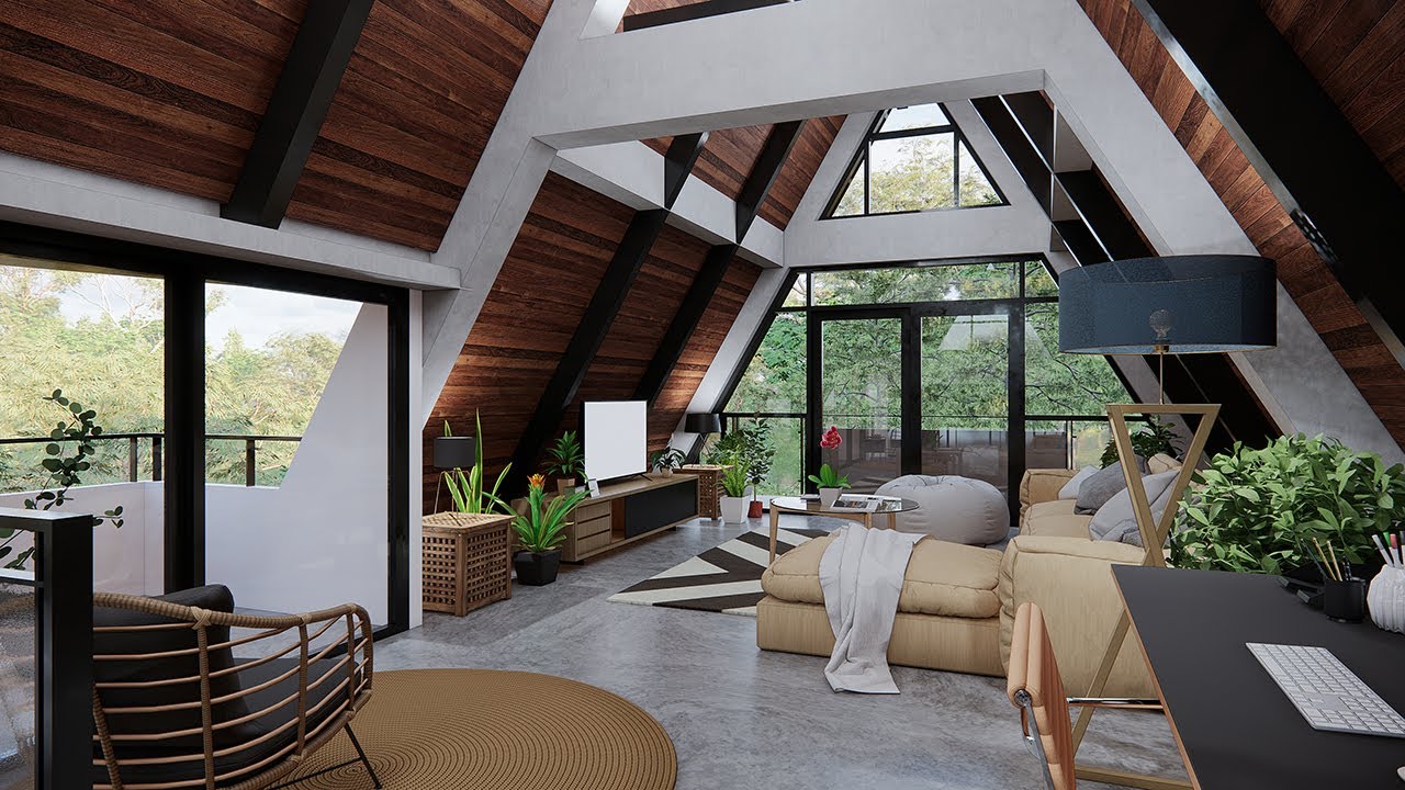 House Design in Detail: 2 Storey A-Frame House/Cabin in the forest