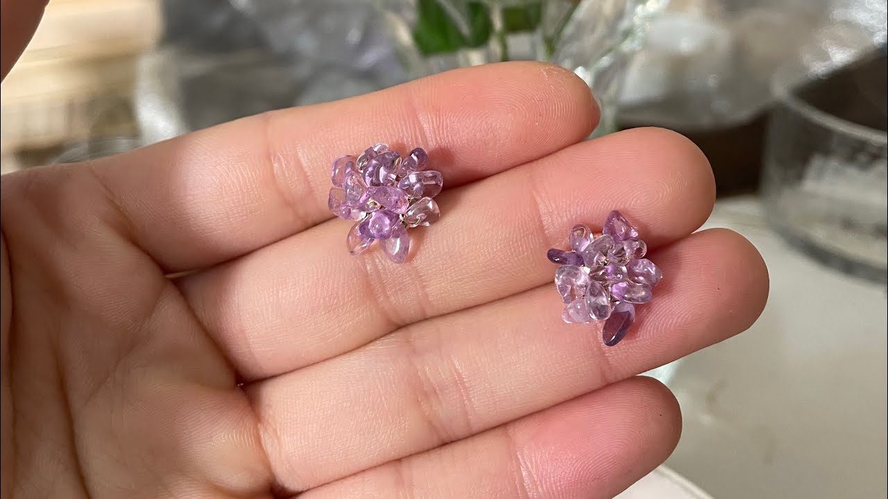 Tutorial Amethyst cluster studs earrings#earringslover #earrings #handmadejewelry #studsearrings
