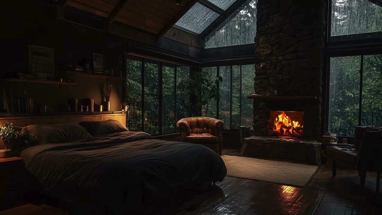 Relaxing Piano Rain 3 Hours 🌧️🔥 Warm Fire Sounds for Chill Sleep