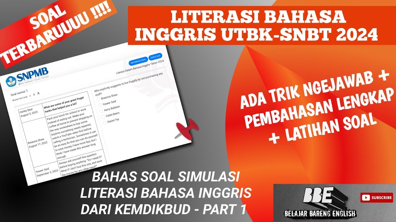 SOAL TERBARU LITERASI BAHASA INGGRIS UTBK-SNBT 2024 - BAHAS SOAL SIMULASI SNPMB KEMDIKBUD PART-1