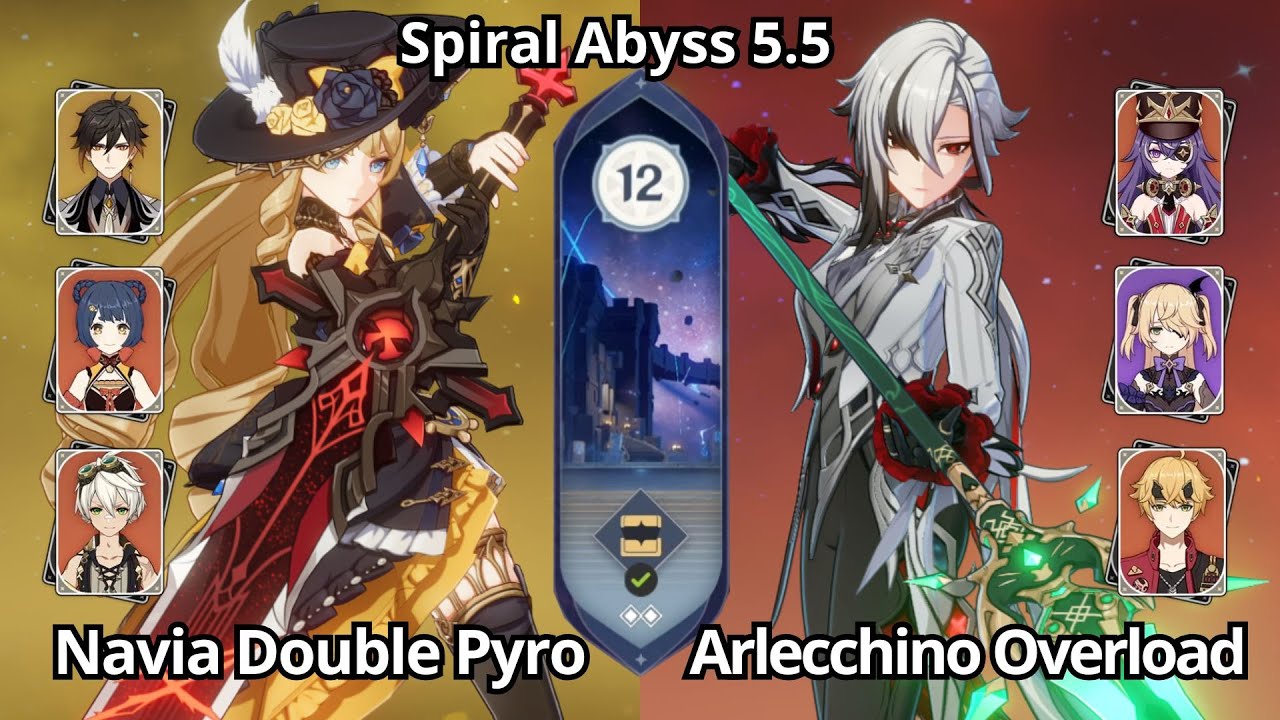 C0 Navia Double Pyro & C0 Arlecchino Overload - Spiral Abyss Floor 12 Genshin Impact 5.5