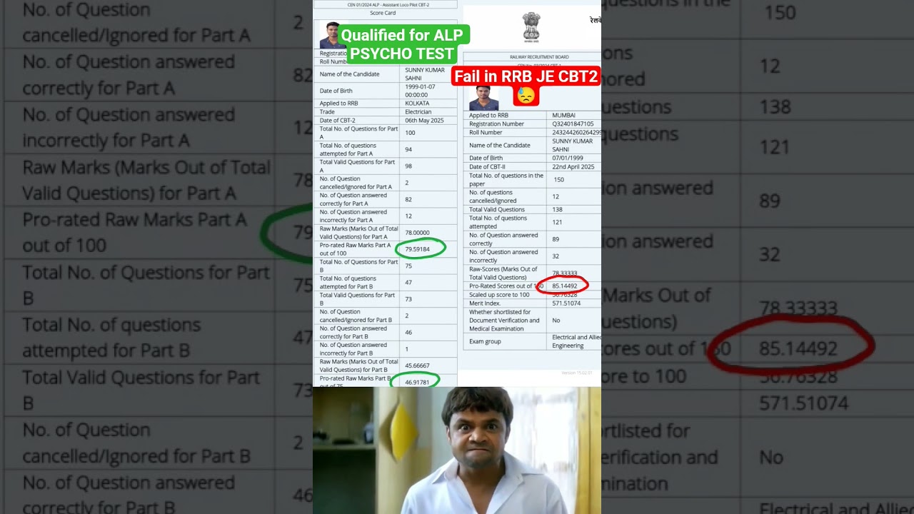 ALP CBT 2 🆚 RRB JE CBT2  score card #Alpcbt2  #rrbje #viral  #shorts  #trending