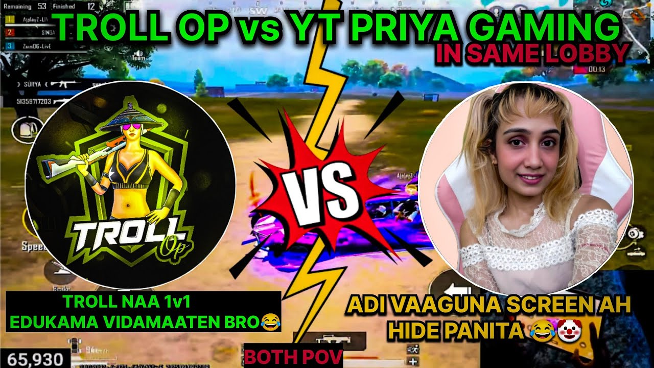 TROLL OP vs YT PRIYA GAMING || IN SAME LOBBY || FUNNY FIGHT 🤣|| #madan #madanop #bgmi #trollop 