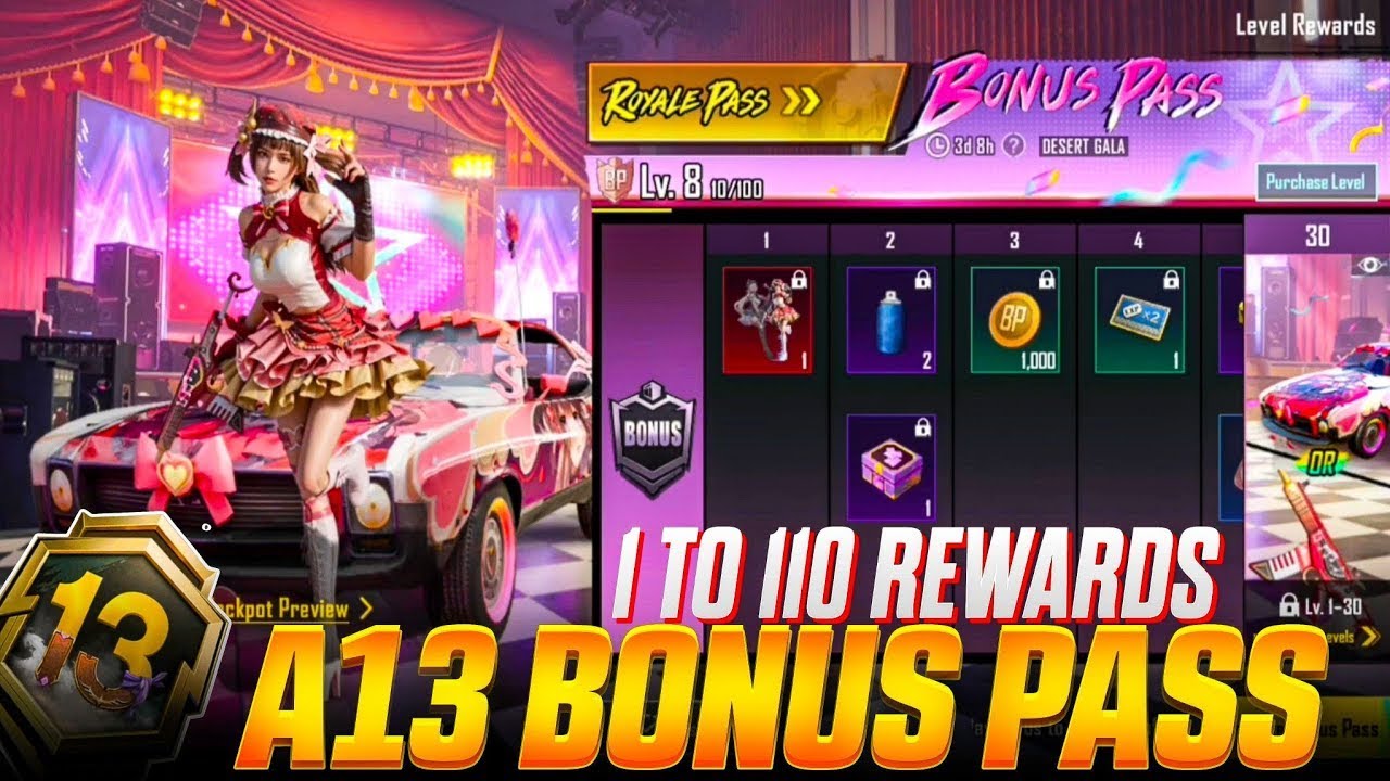 A13 Bonus Pass Leak | A13 RP BONUS PASS 1 TO 110 REWARDS | A13 Bonus Pass 3D Leaks | 300 uc Giveaway