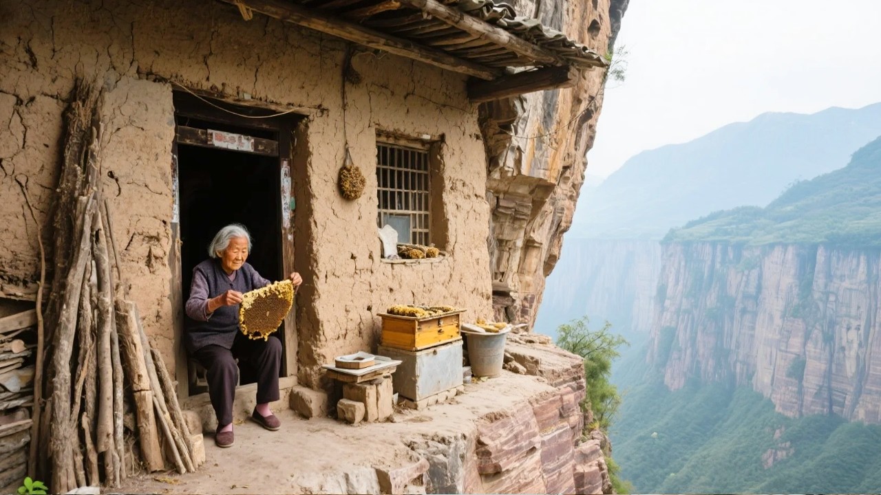 探访大山独居人家，百年土墙房住着90岁奶奶，种菜养蜂自由自在！【乡村阿泰】