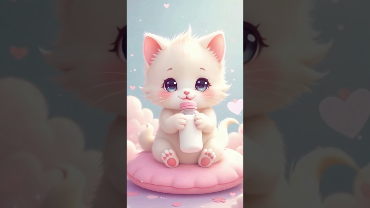 Cute Fluffy Anime Kitten 🐱 with Milk Bottle 🍼 | Dubbi Dubbi Dam Dam 🎶 | Kawaii Animation ✨