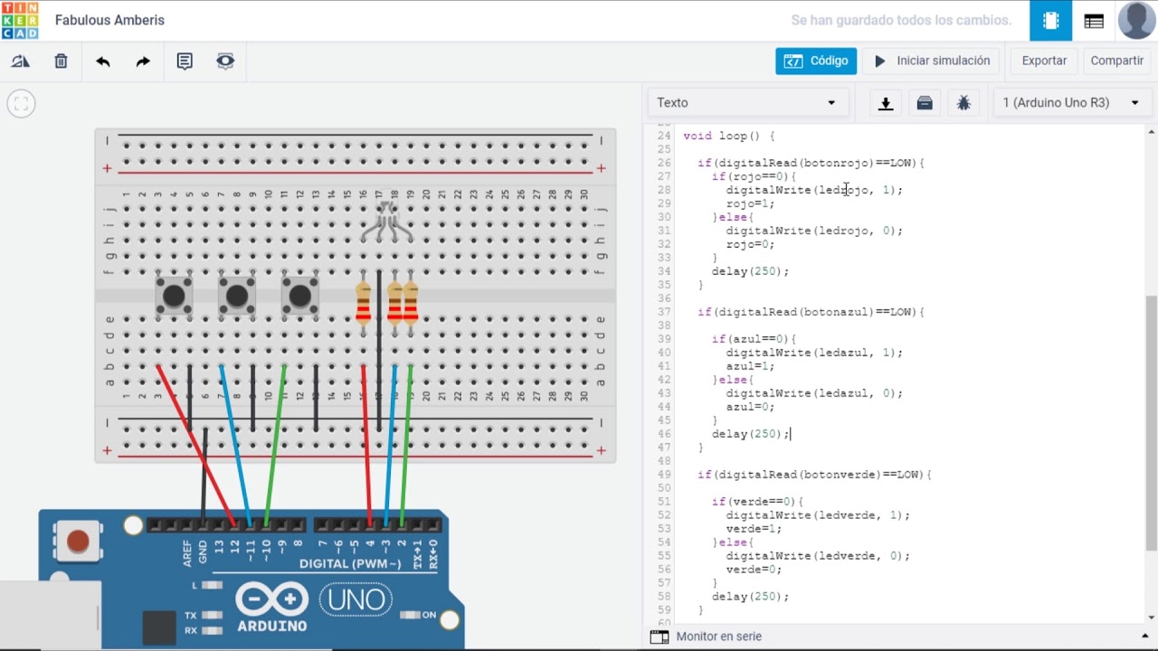 Controlando un led RGB con Arduino en Tinkercad