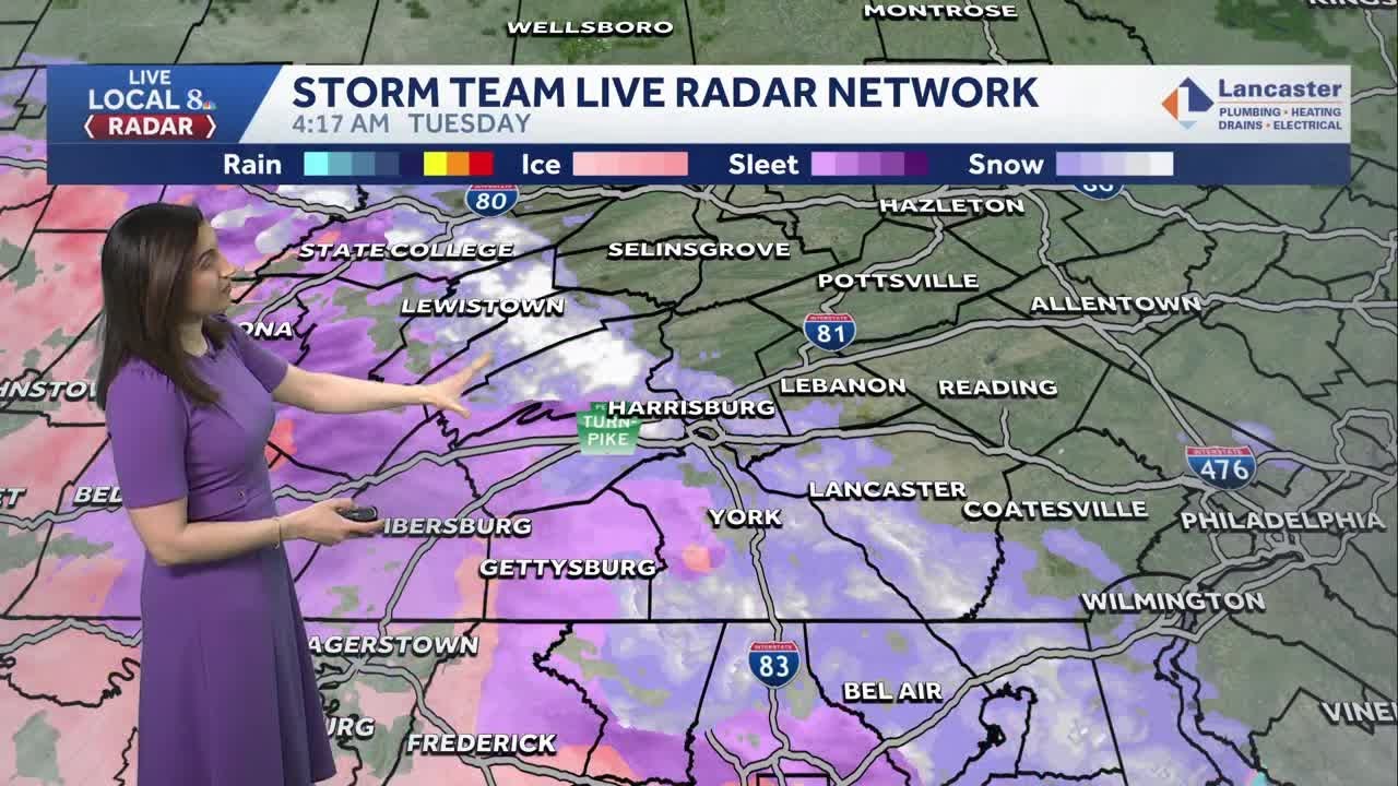 Snow, sleet and freezing rain move into south-central PA, impact morning commute