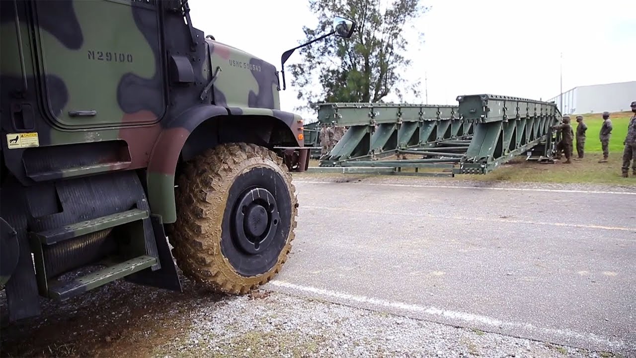 U.S. Marines with Bridge Platoon Conduct Setup Medium Girder Bridge employment