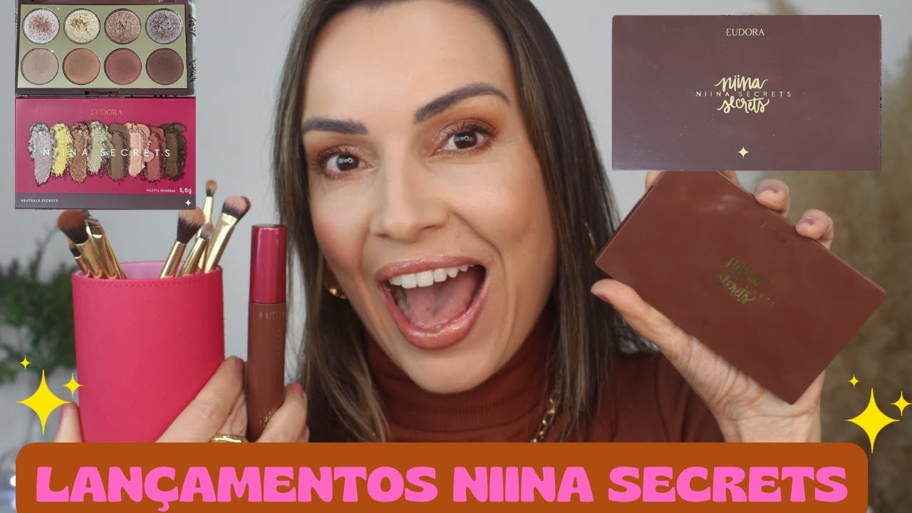 LANÇAMENTOS NIINA SECRETS - PALETA NEUTRALS, MÁSCARA MARROM, PORTA PINCÉIS, GLOSSES, BALM FACIAL