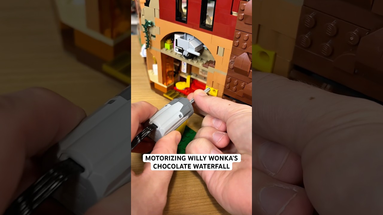 Adding a motor to Willy Wonka&rsquo;s LEGO chocolate waterfall. 🍫 #rlfm #21360 #reviews #lego #gifted