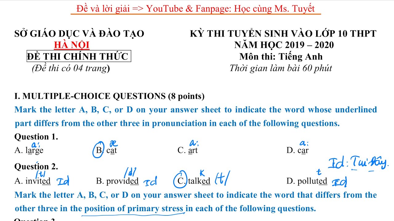 Đề Anh 17 - Hà Nội |Giải đề thi tuyển sinh vào 10 môn Tiếng Anh năm 2019