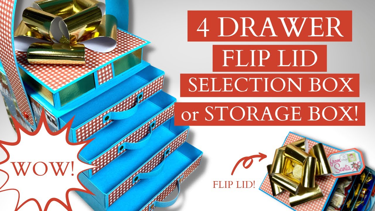 4 DRAWER FLIP LID SELECTION BOX, Storage Box, Jewellery Box of Gift Caddy!