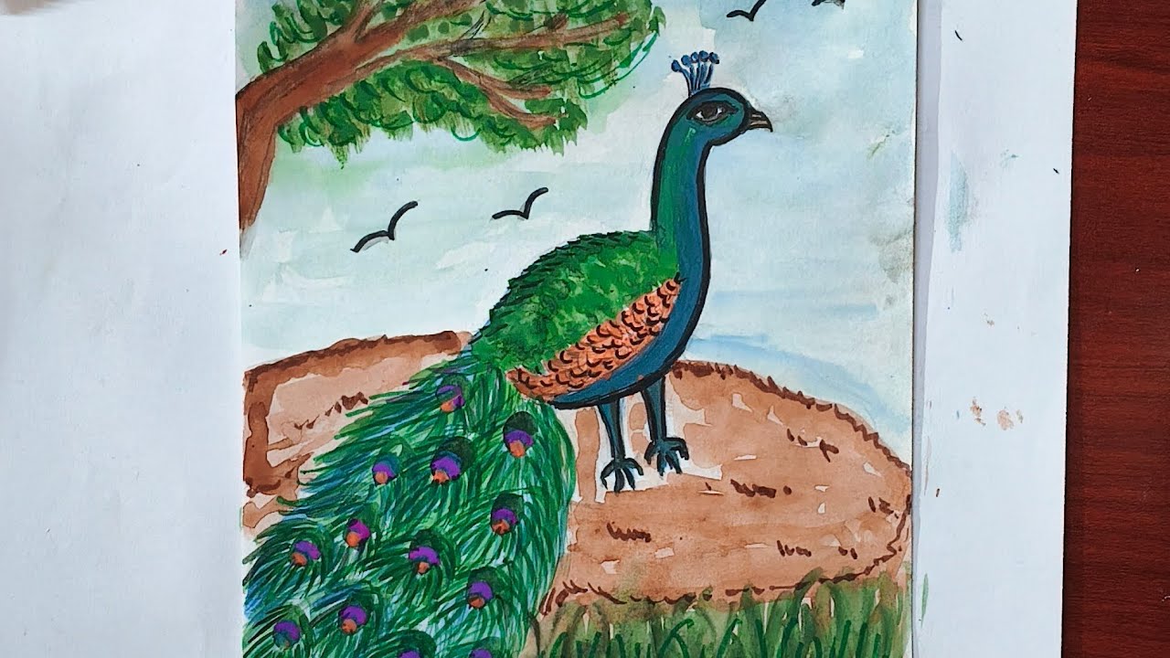 How to draw beautiful peacock 🦚 drawing with water colours #drawing #easy drawing tutorial videos.