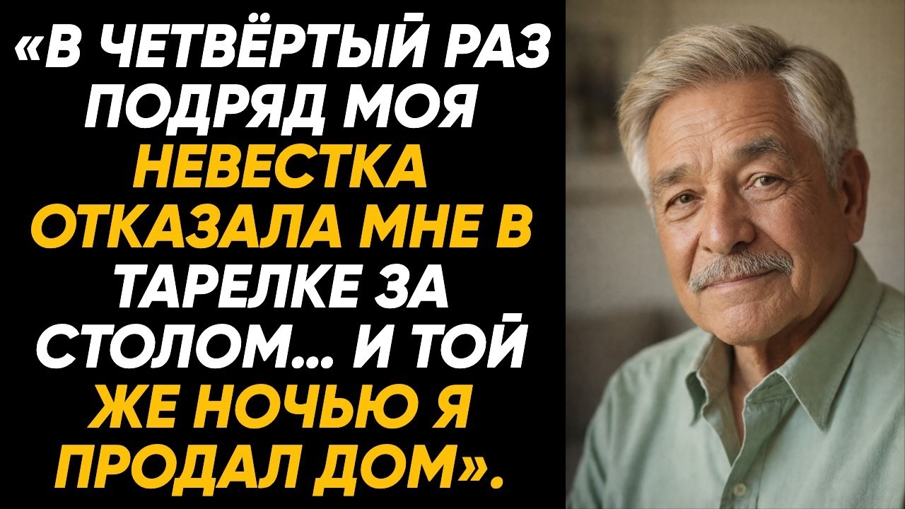 В четвёртый раз невестка отказала мне в тарелке за столом, и той же ночью я продал этот дом. Навеки.