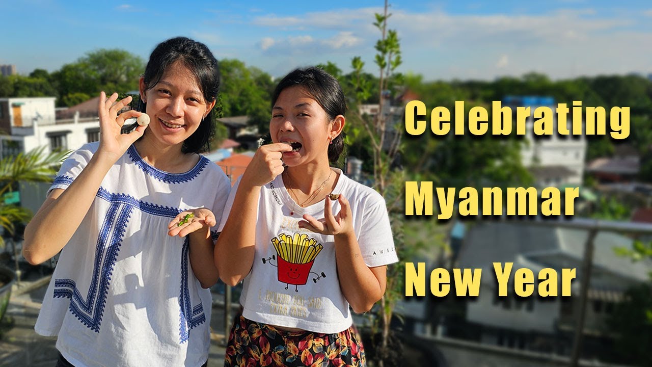 Celebrating Myanmar New Year (Thingyan Water Festival) while making traditional riceballs