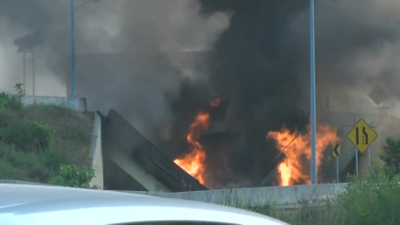 Portion of I-95 collapses after tanker fire burns under overpass