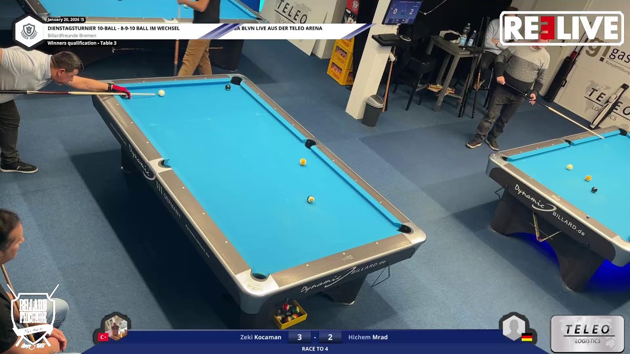 Zeki Kocaman vs Hichem Mrad Tisch[3] 10-Ball Dienstagsturnier 20.1.26