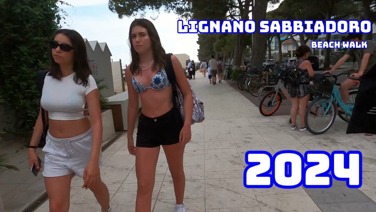 Lignano Sabbiadoro Italy, in Summer  4K Beach Walk